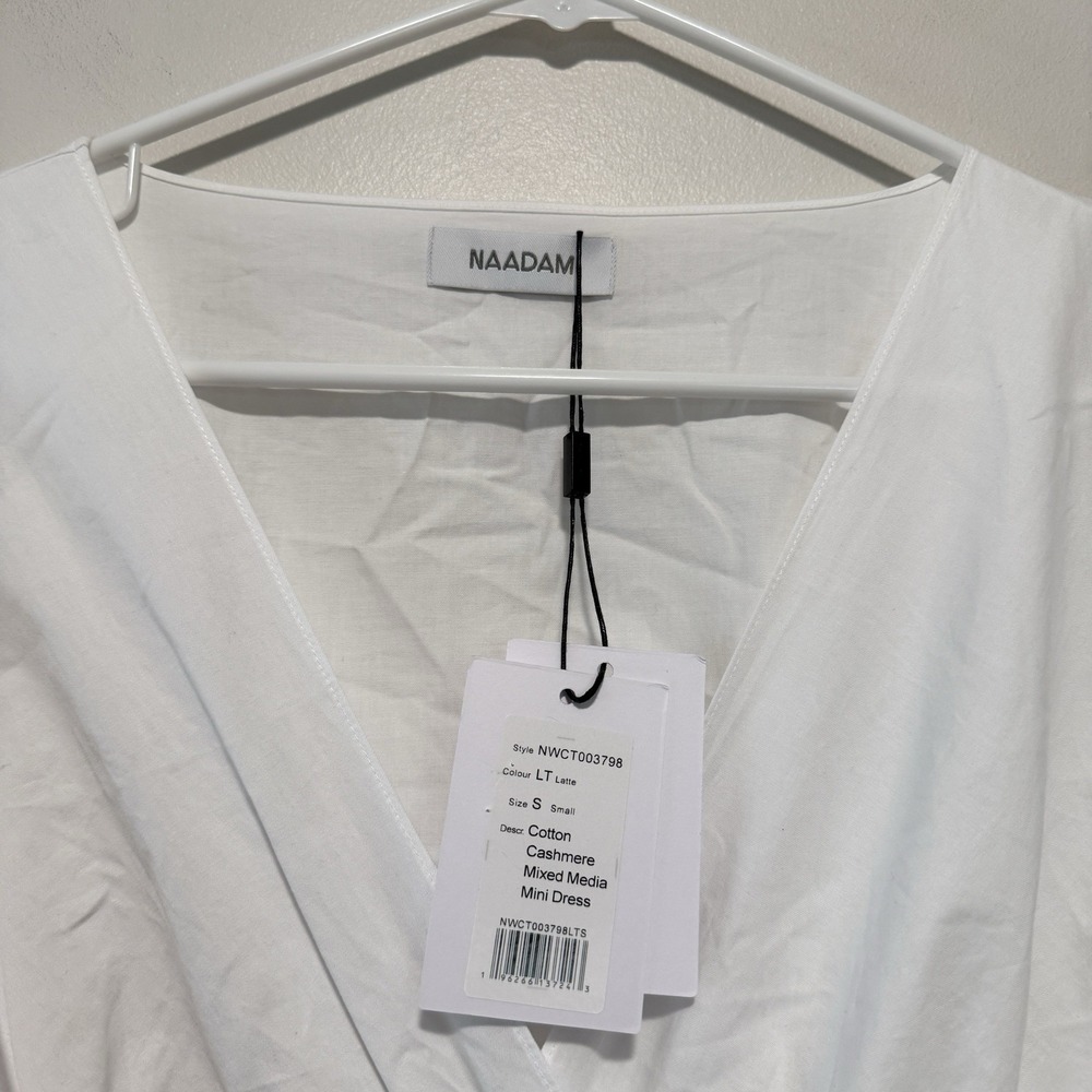 Naadam NWT Cotton Cashmere Mixed Media Mini Dress Size Small in Latte - Picture 4 of 8